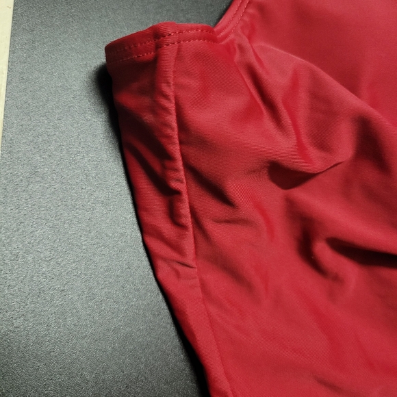 Solid Tummy Control Drawstring Side Tankini Set Red - Picture 12 of 13